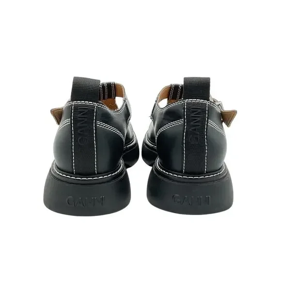 Ganni Sleek Black White Everyday Buckle Mary Jane Shoes Size EU 38 / US 8 - Picture 4 of 6